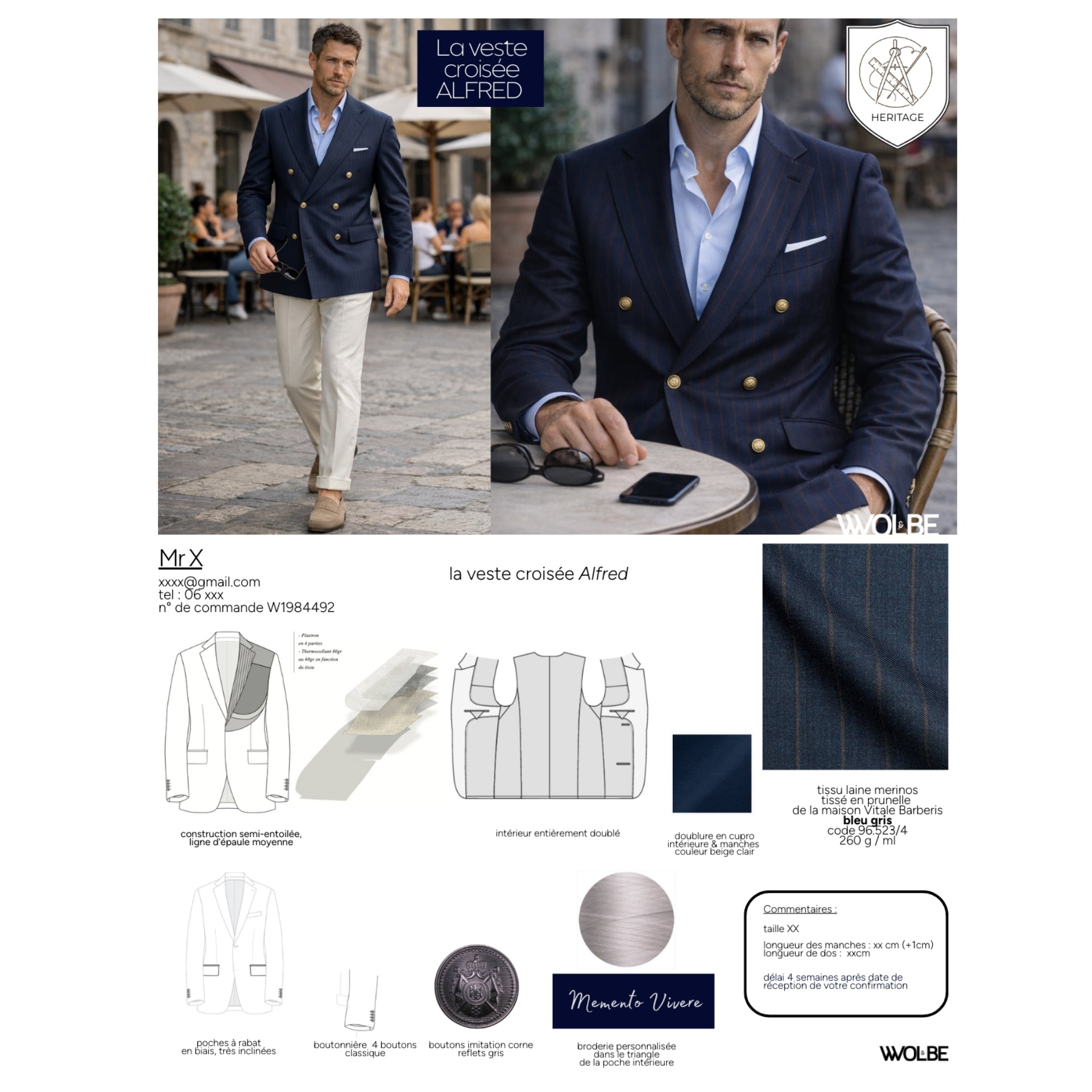 Veste croisée en mérinos Alfred, ligne Heritage