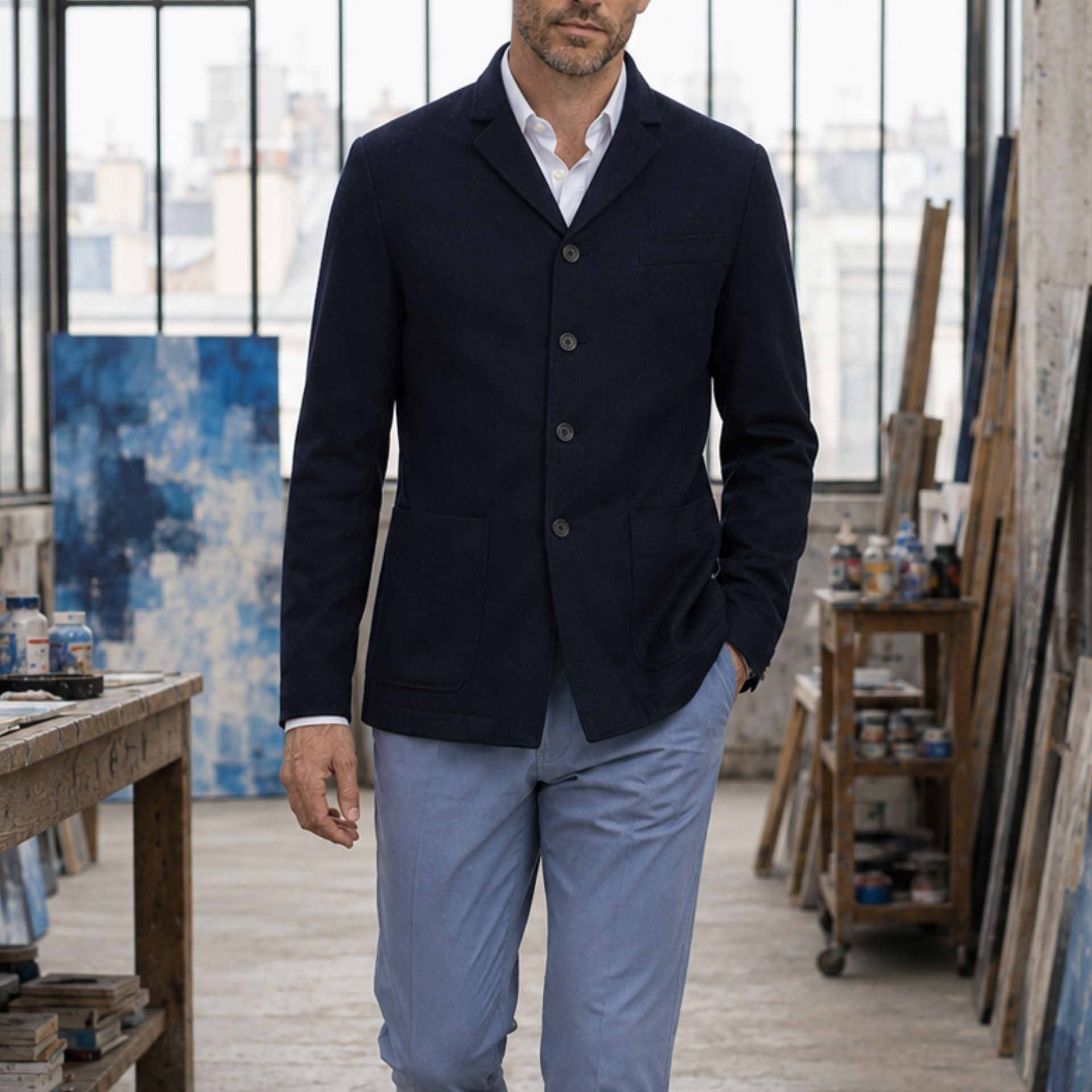 Veste de peintre Hopper en merinos, 4 boutons, en prêt à porter