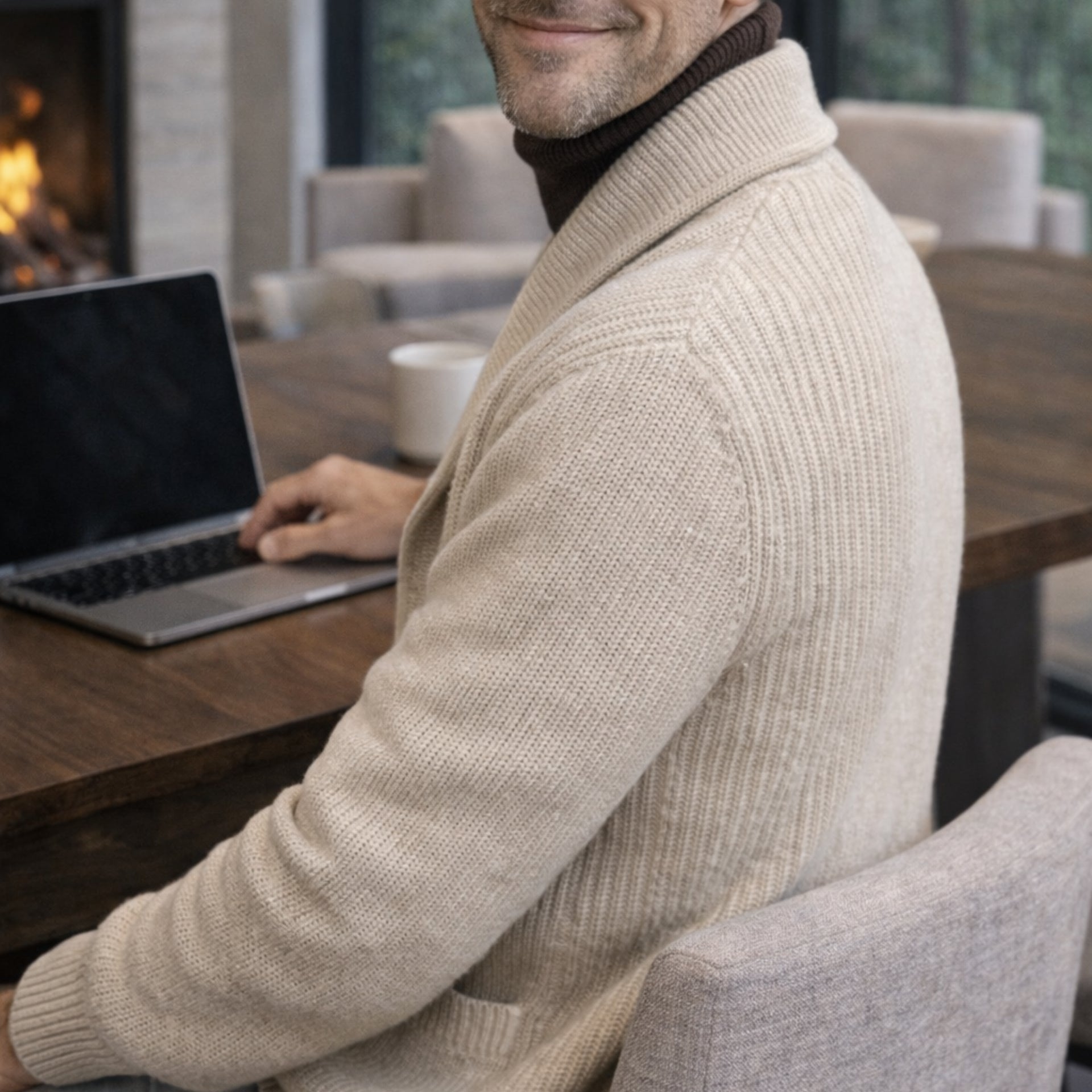 Cardigan col châle en laine d'agneau merinos