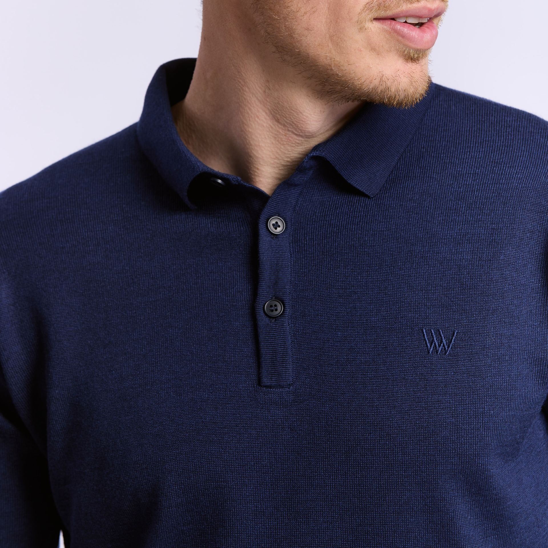 pull merinos col polo Amsterdam bleu Wolbe