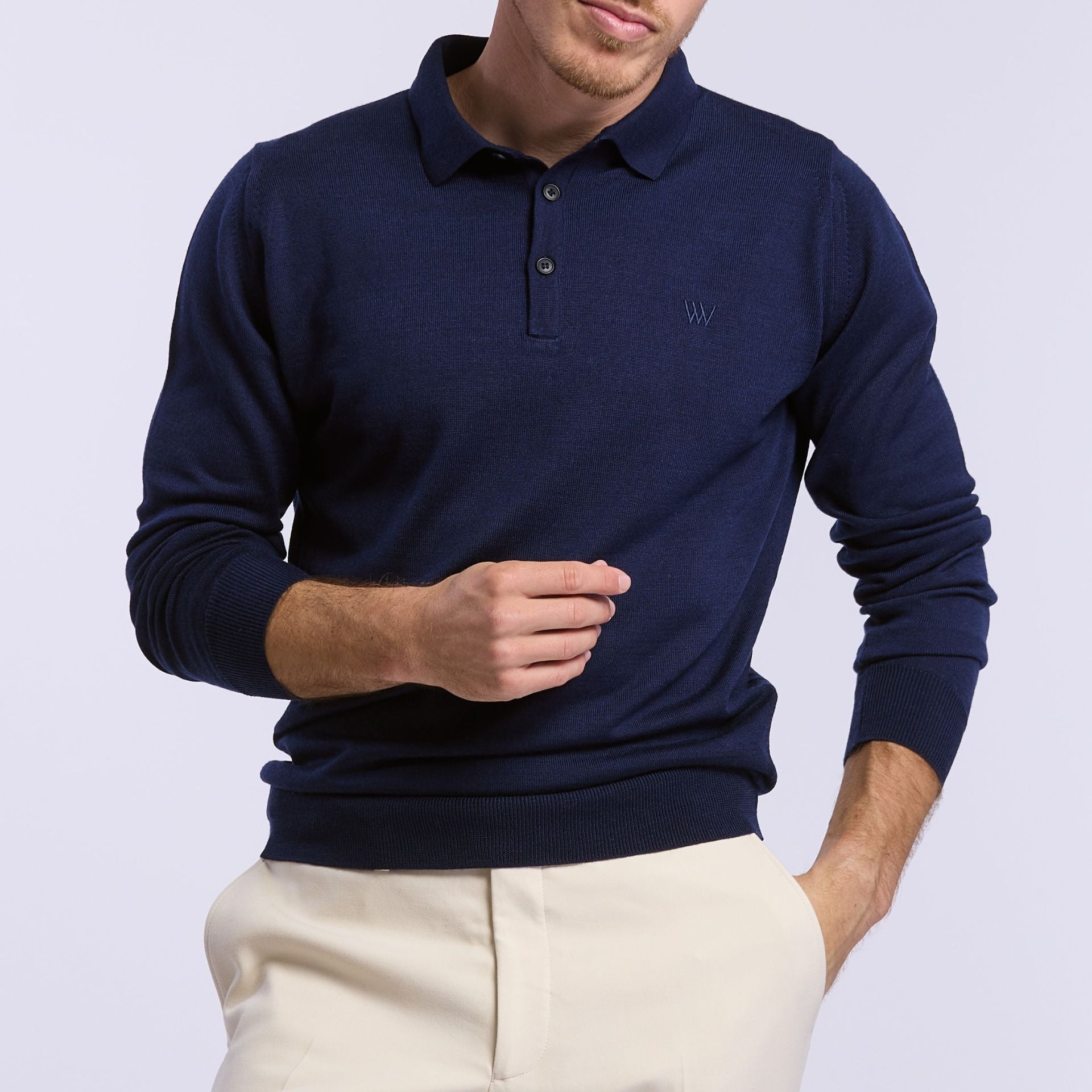 pull merinos col polo Amsterdam bleu Wolbe