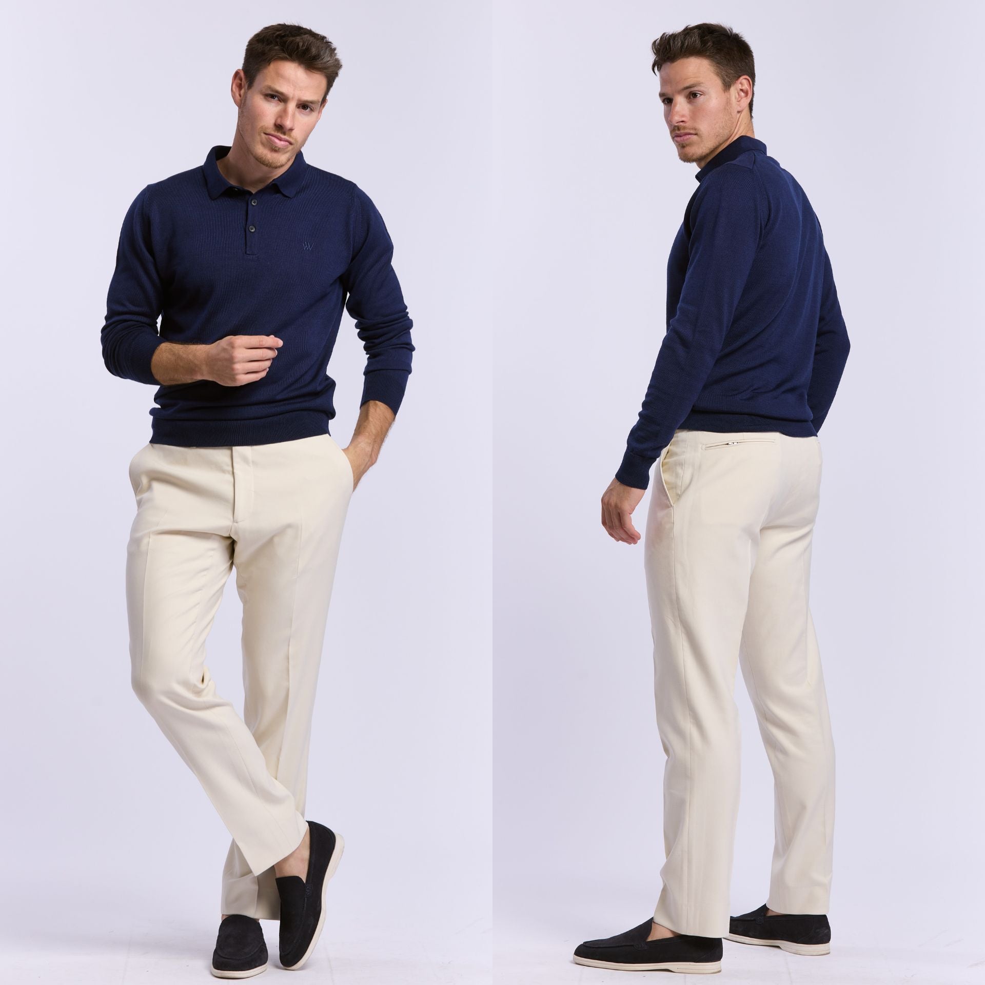 pull merinos col polo Amsterdam bleu Wolbe