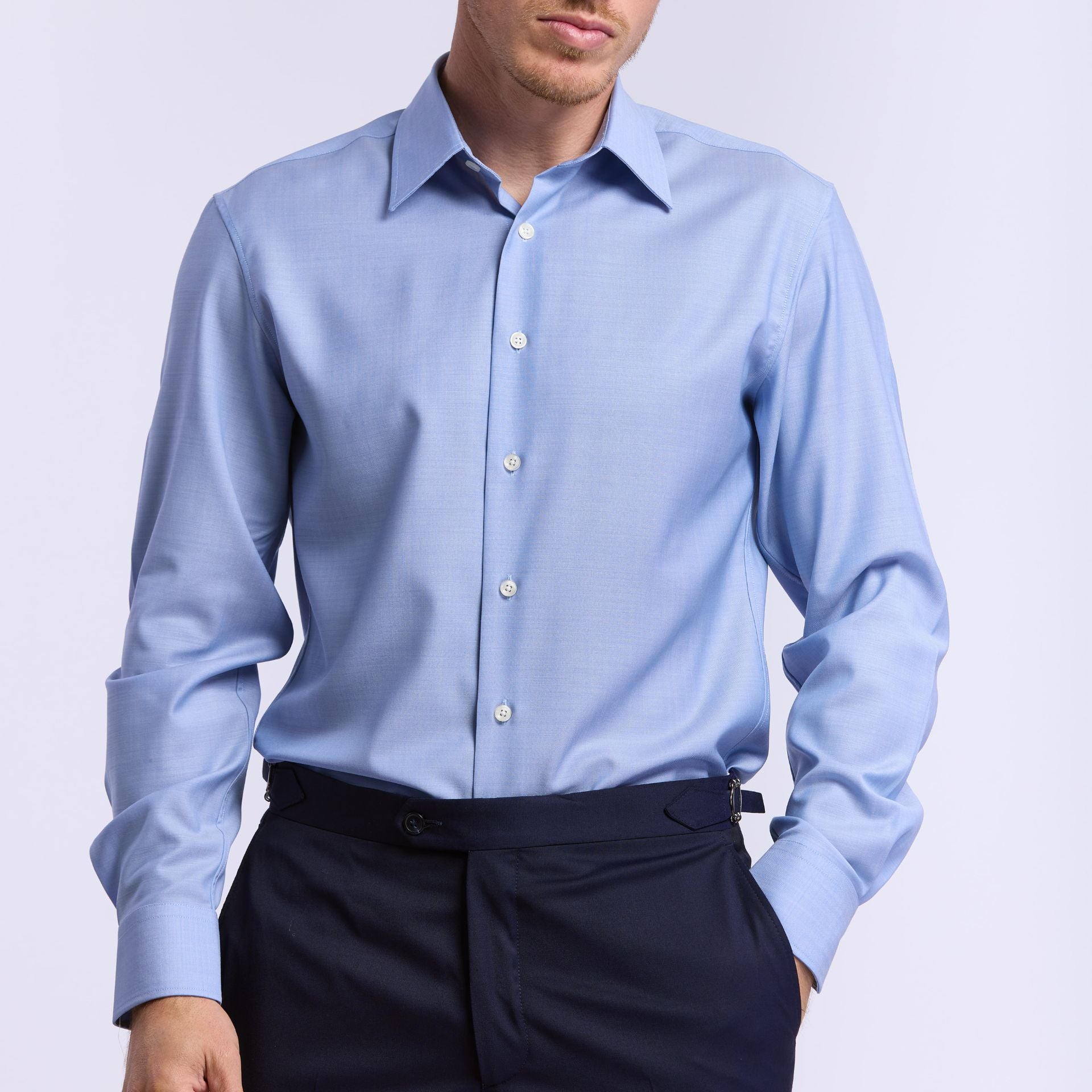 Chemise Biella 72 h merinos bleu col français Wolbe anti transpirante