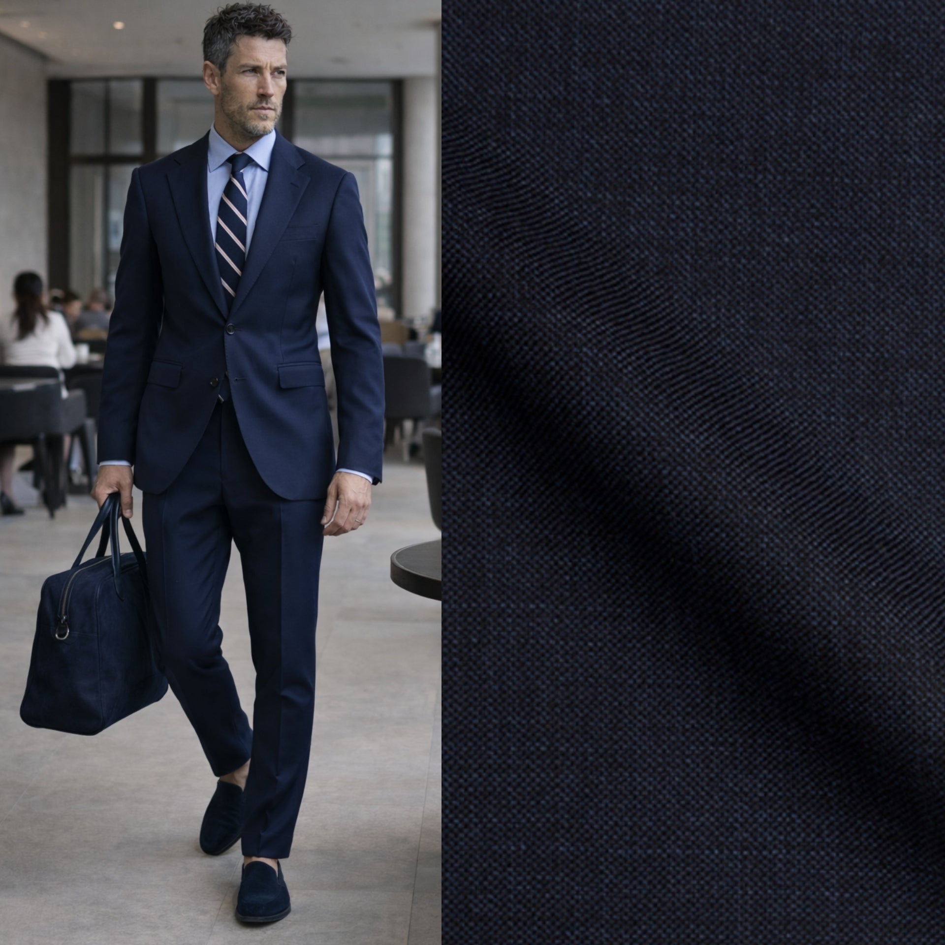 CARLO BARBERA生地 ネイビースーツ Carlo Barbera suit in Merino Flex, semi-lined | Wolbe