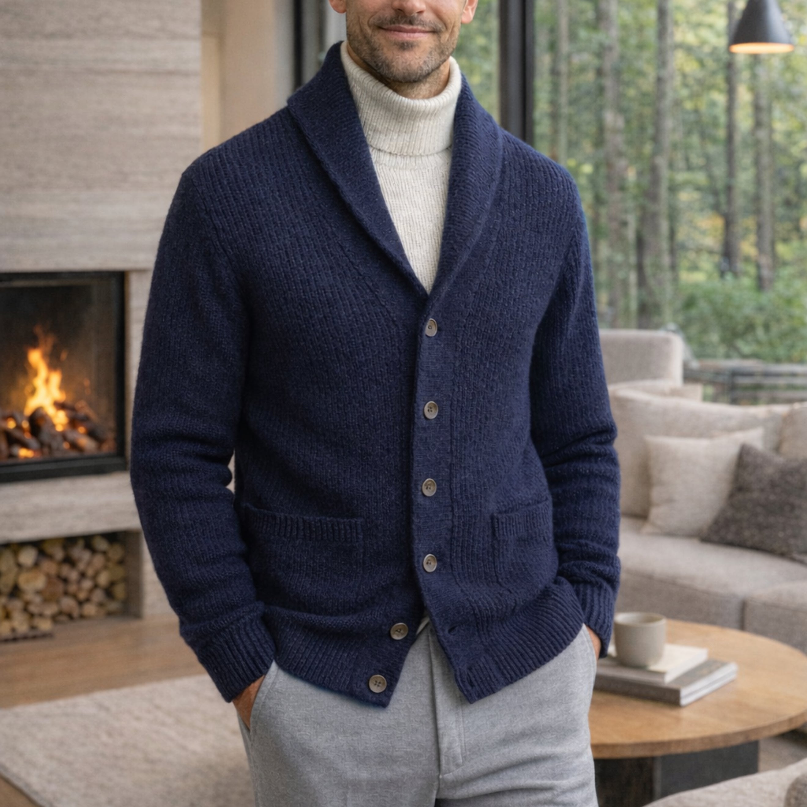 Cardigan col châle en laine d'agneau merinos