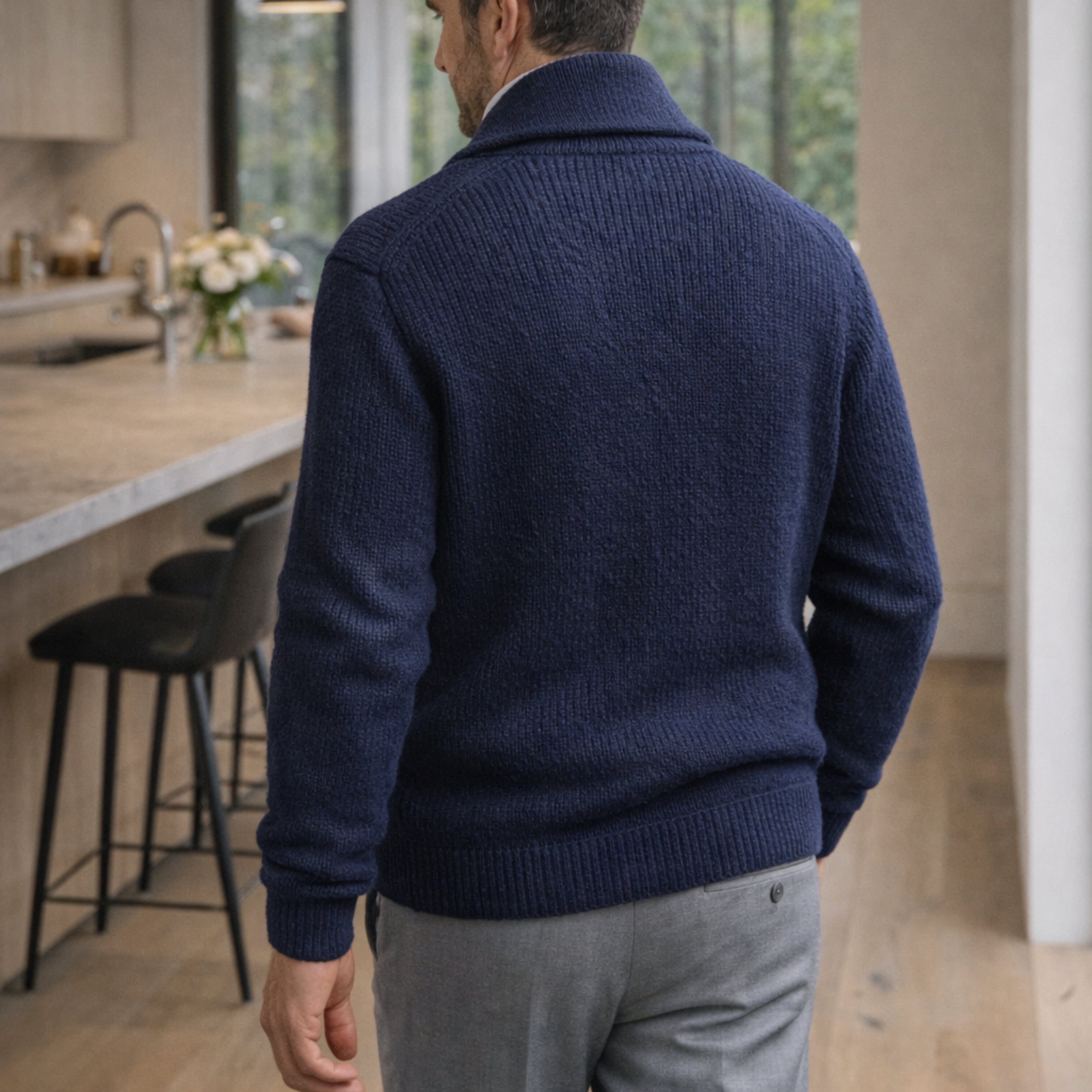 Cardigan col châle en laine d'agneau merinos