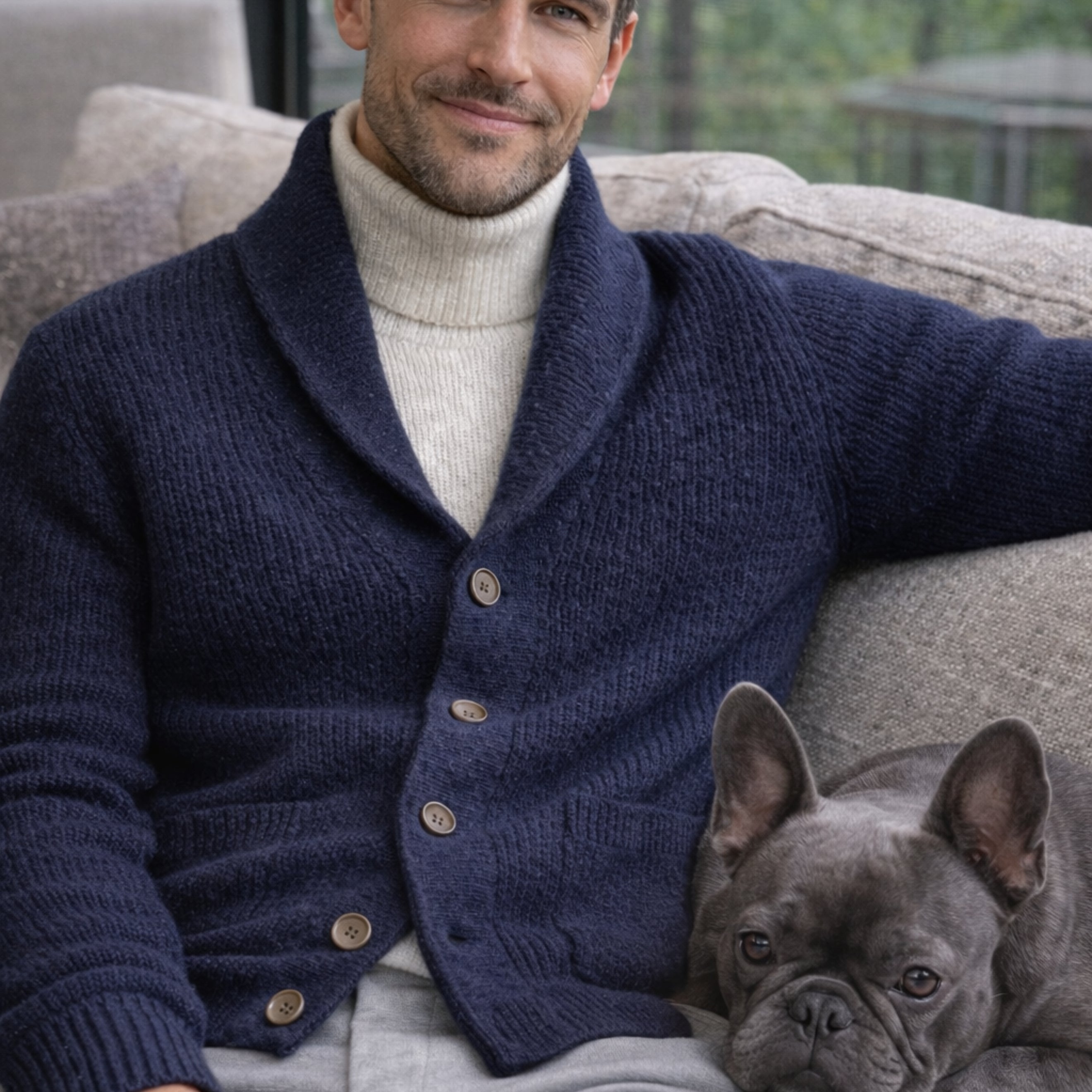 Cardigan col châle en laine d'agneau merinos