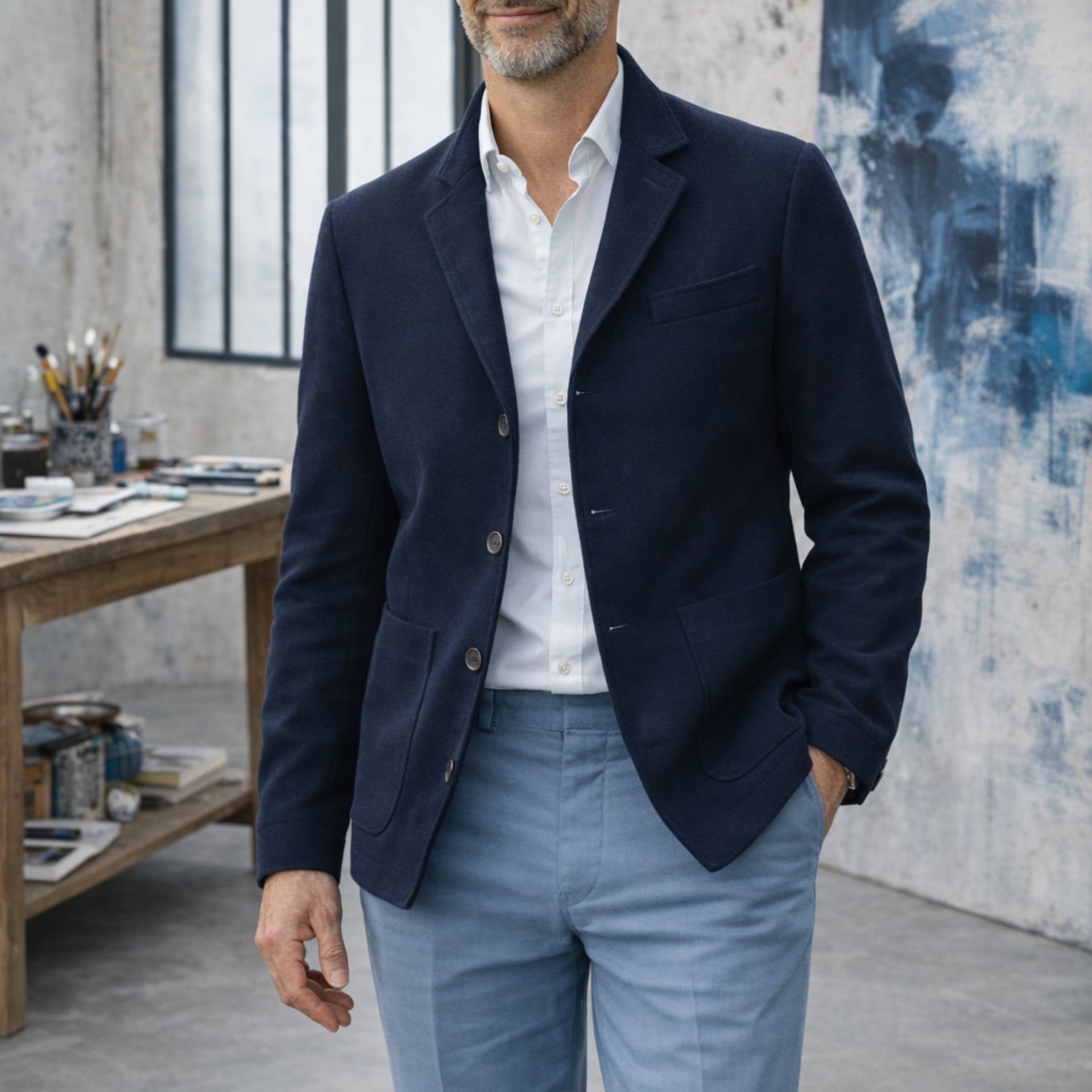 Veste de peintre Hopper en merinos, 4 boutons