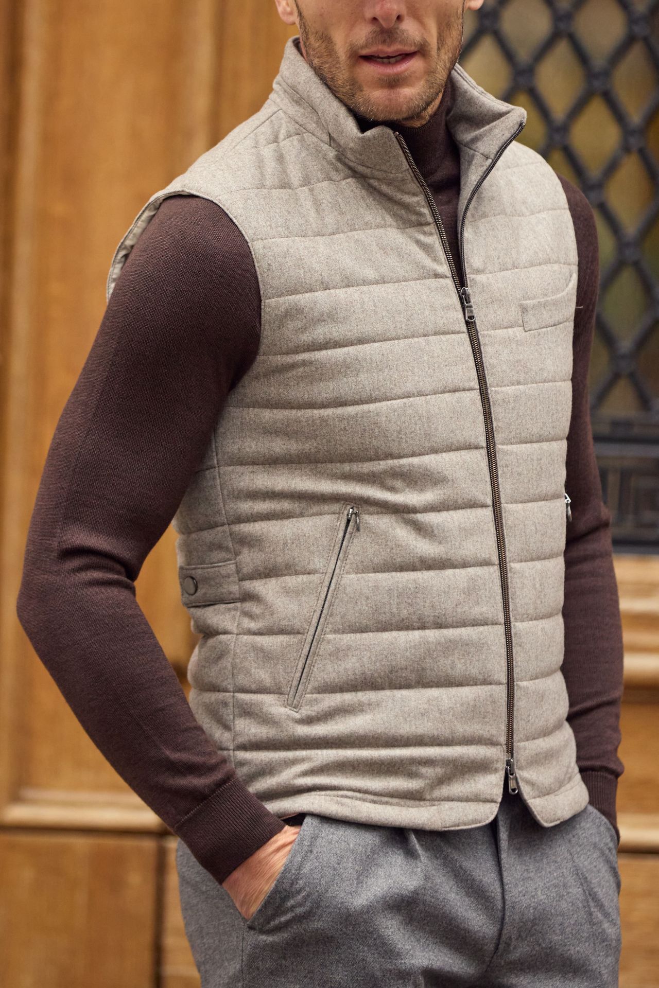 Body warmer Bellevarde taupe Wolbe en flanelle